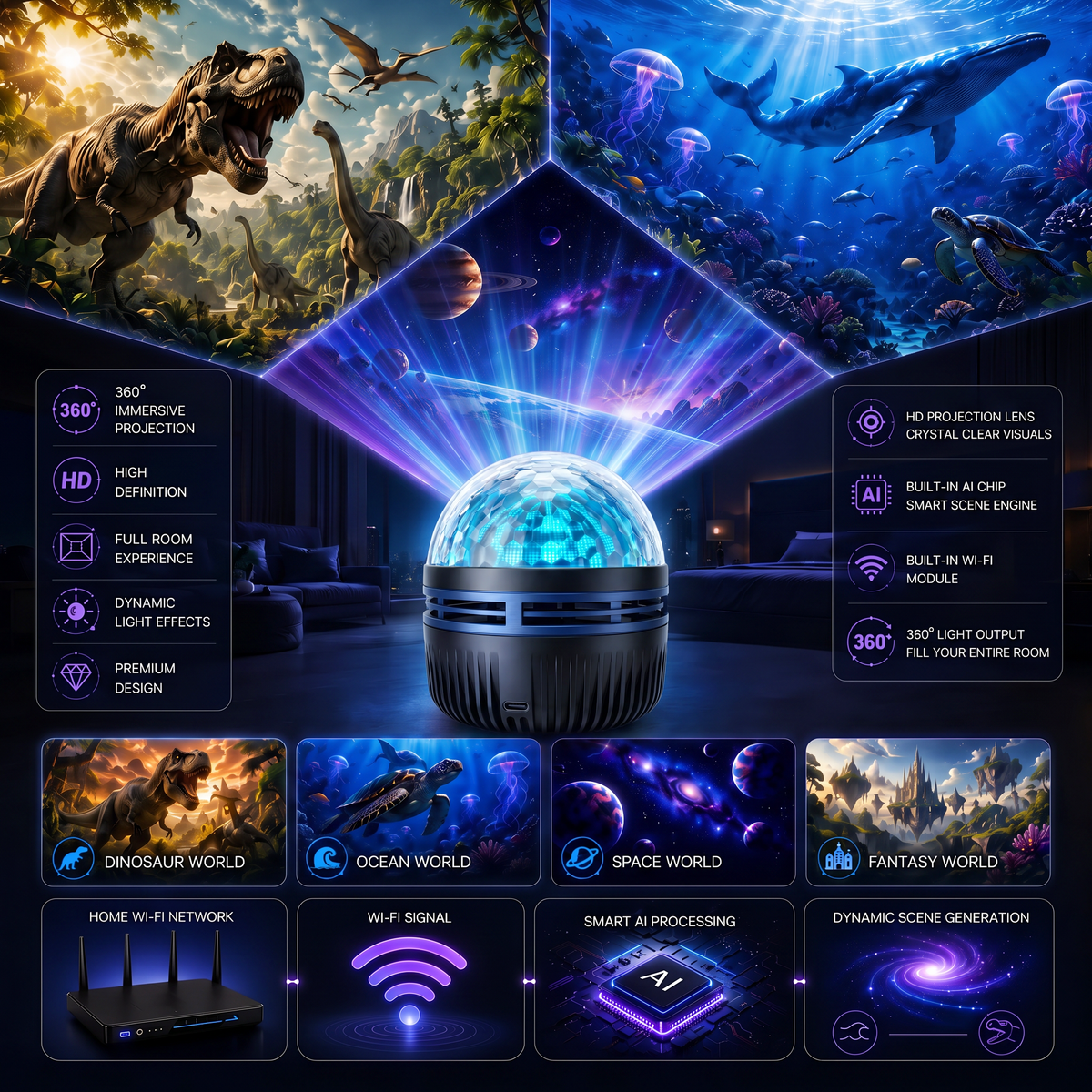 CosmoSphere™ 360° Galaxie-Projektor | Faszinierende Lichteffekte für dein Zuhause