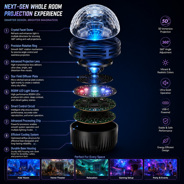 CosmoSphere™ 360° Galaxie-Projektor | Faszinierende Lichteffekte für dein Zuhause