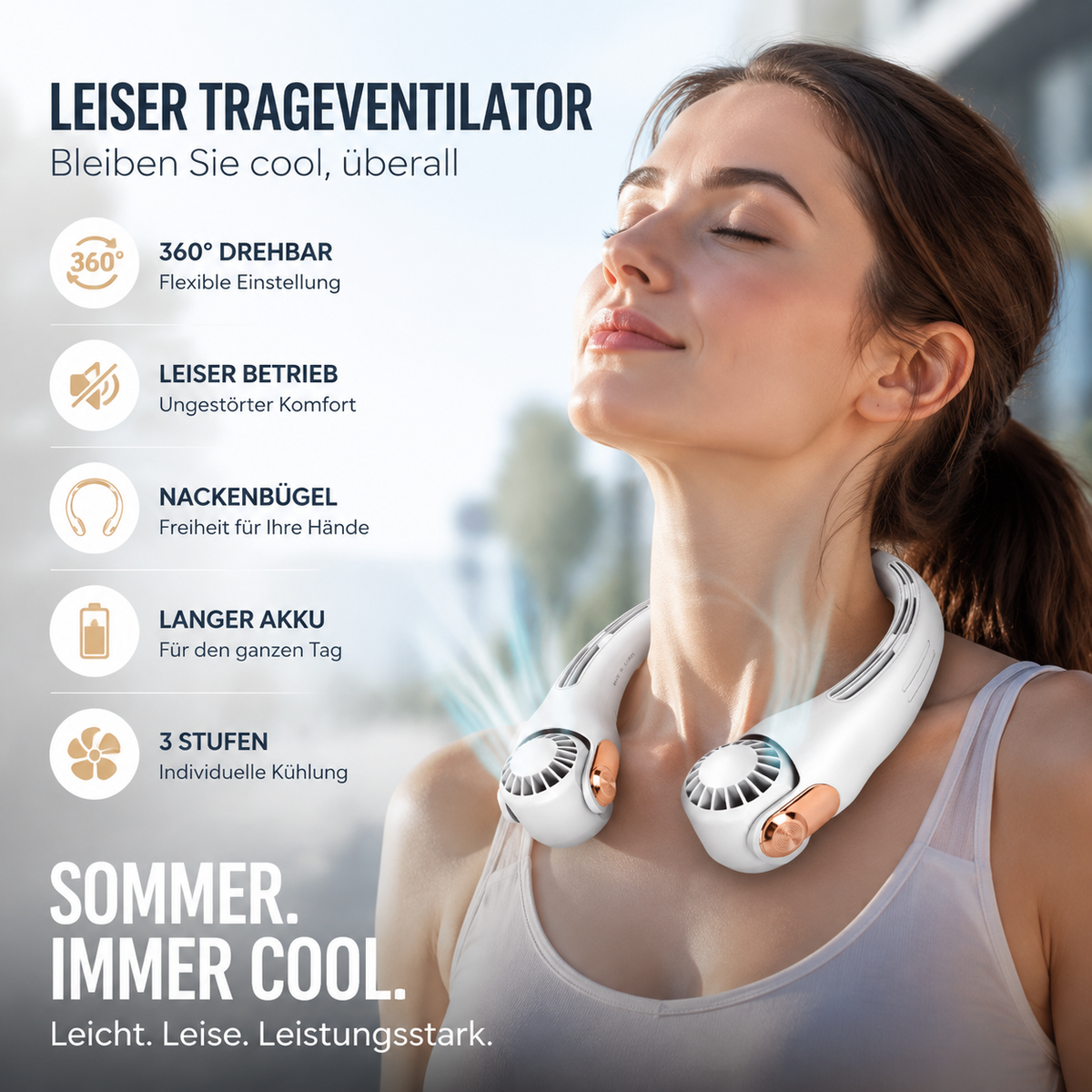 Geräuscharmer für den Sommer Tragbarer Nackenlüfter