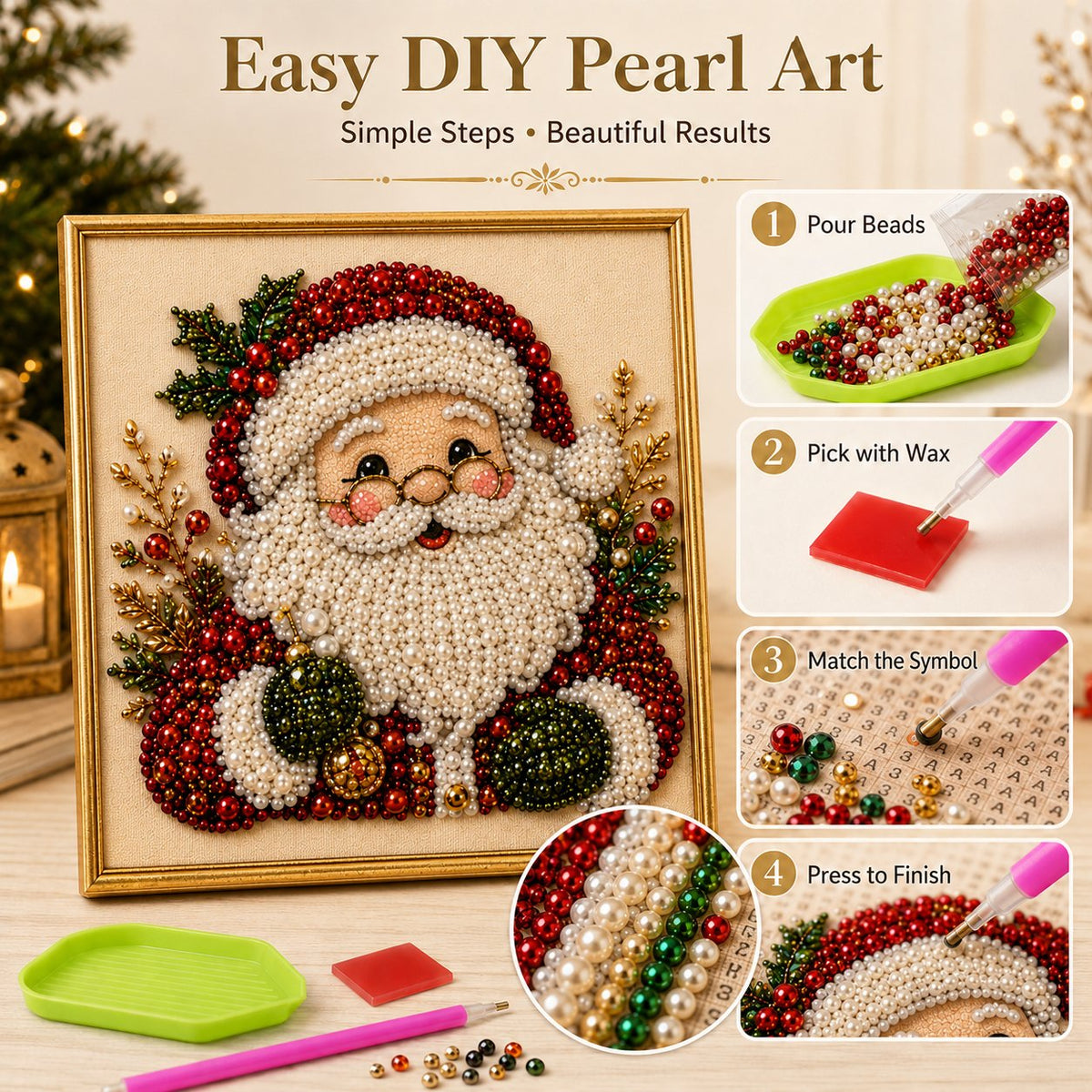 PearlMerry™ DIY-Weihnachts-Perlenkunst-Set – Festliche Bilder gestalten & gemütliche Winterabende kreativ genießen
