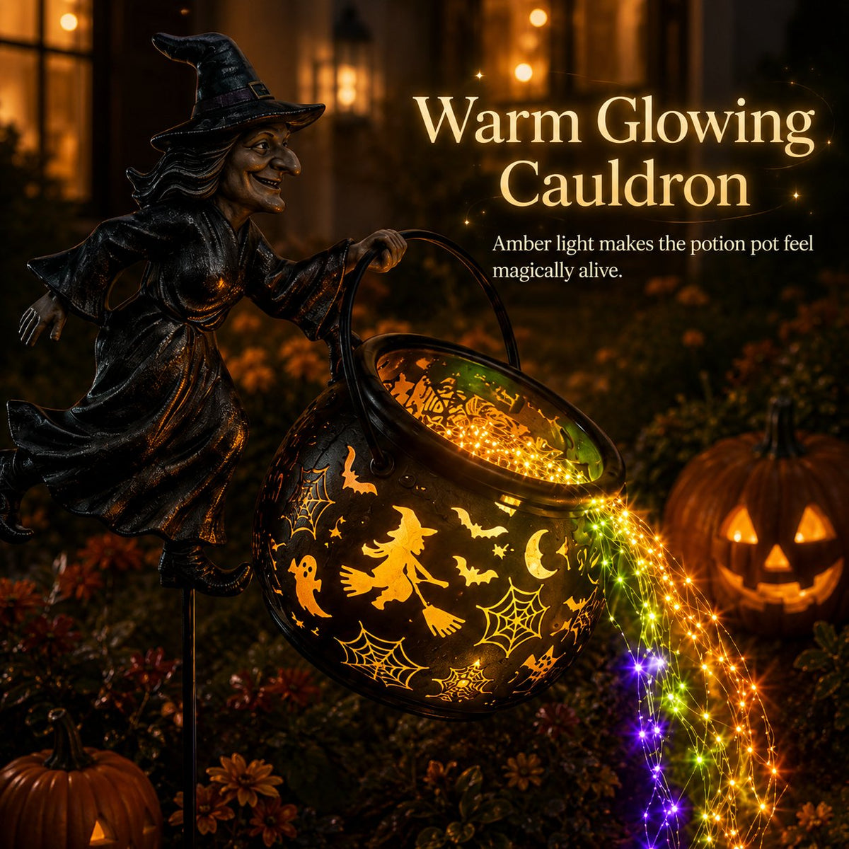 HexaGlow™ Halloween Hexenkessel Gartenlicht – Magische Farben & Projektionen für Ihre Halloween-Dekoration 🎃✨