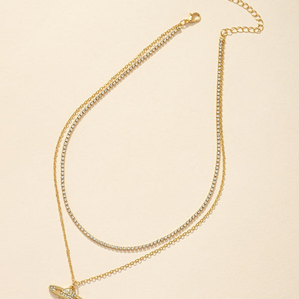 Mehrlagige Halskette mit Strass, Planet Anhänger