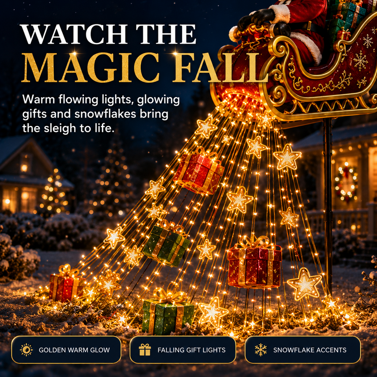 SantaGlow™ Solar-Weihnachtsdekoration | Fliegender Schlitten & magischer Lichterfall