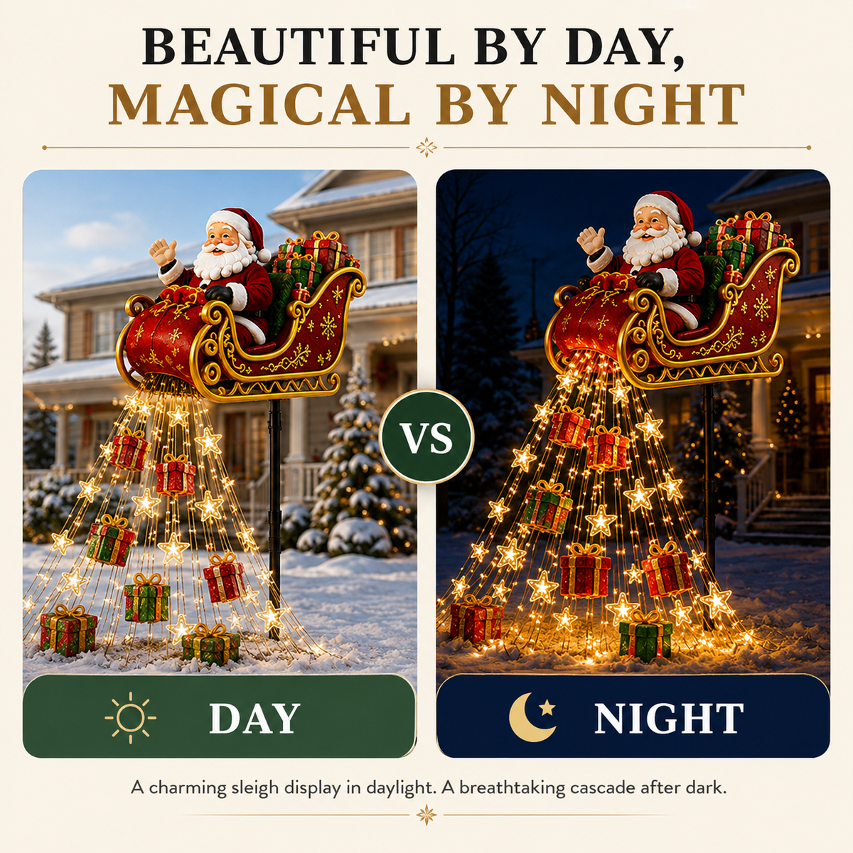 SantaGlow™ Solar-Weihnachtsdekoration | Fliegender Schlitten & magischer Lichterfall