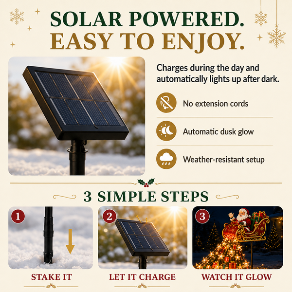 SantaGlow™ Solar-Weihnachtsdekoration | Fliegender Schlitten & magischer Lichterfall