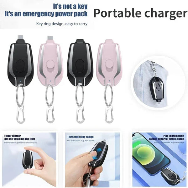 KeyVolt™ Mini-Powerbank mit Schlüsselanhänger | Kompakte Notfallladung für unterwegs