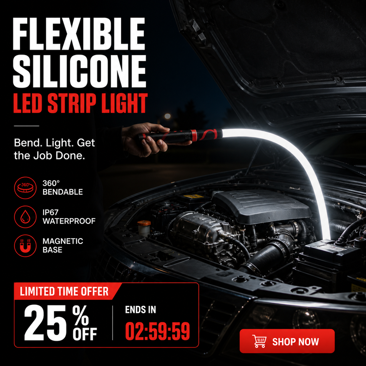 Flexora™ Flexible LED-Lichtleiste | Vielseitiges Licht für unterwegs