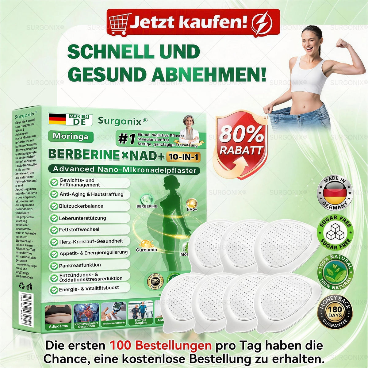 𝗠𝗼𝗿𝗶𝗻𝗴𝗮 · 𝗕𝗲𝗿𝗯𝗲𝗿𝗶𝗻 & NAD+ 10-in-1 Fortschrittliches Nano-Mikronadel-Pflaster – Für die tägliche Unterstützung von Stoffwechsel und Herz-Kreislauf-Gesundheit