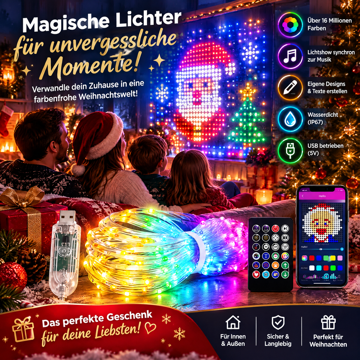 LumiVexa™ LED-Vorhang-Lichterkette | Individuelle Lichtshows per App