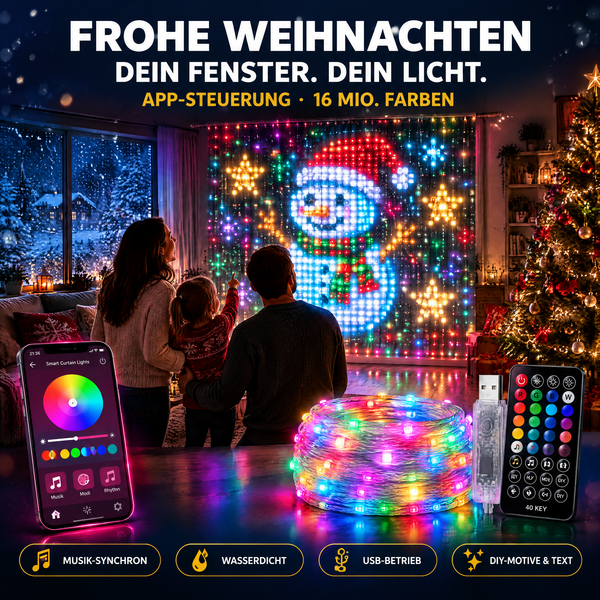 LumiVexa™ LED-Vorhang-Lichterkette | Individuelle Lichtshows per App