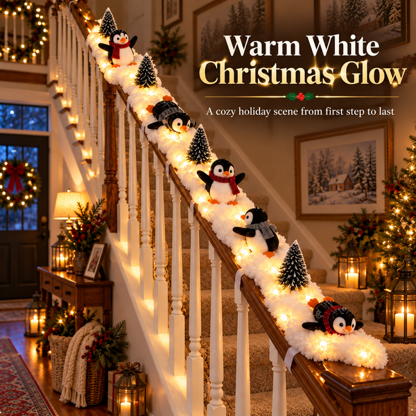 PinguLumi™ Weihnachts-Treppendeko | Kuschelige Pinguine & warmer Lichterglanz