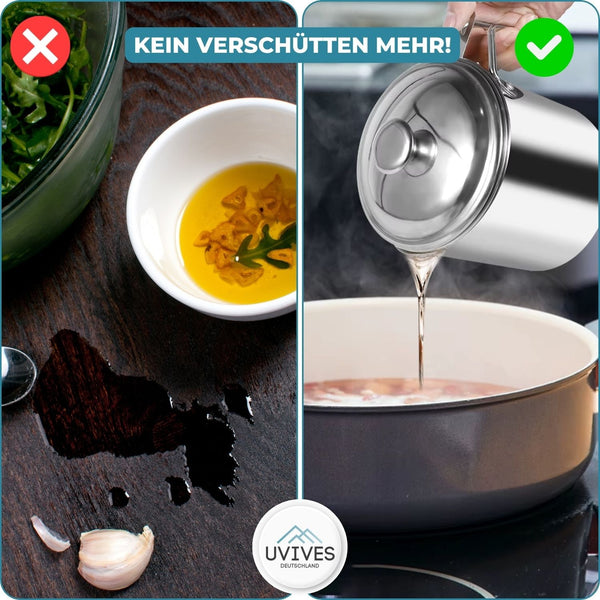 OilSaver™ - Küchenölbehälter aus Edelstahl mit Sieb