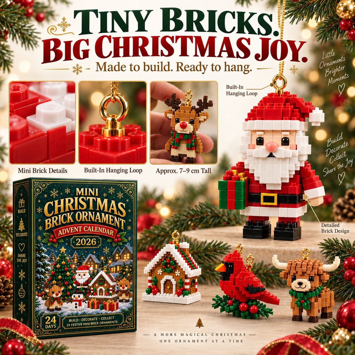 Brickora™ Mini-Adventskalender | 24 Weihnachts-Bausets zum Bauen & Dekorieren