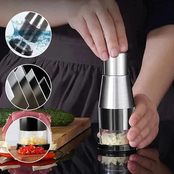 ChopEase™ | Edelstahl-Knoblauch- & Zwiebelzerkleinerer mit Einhand-Drucksystem