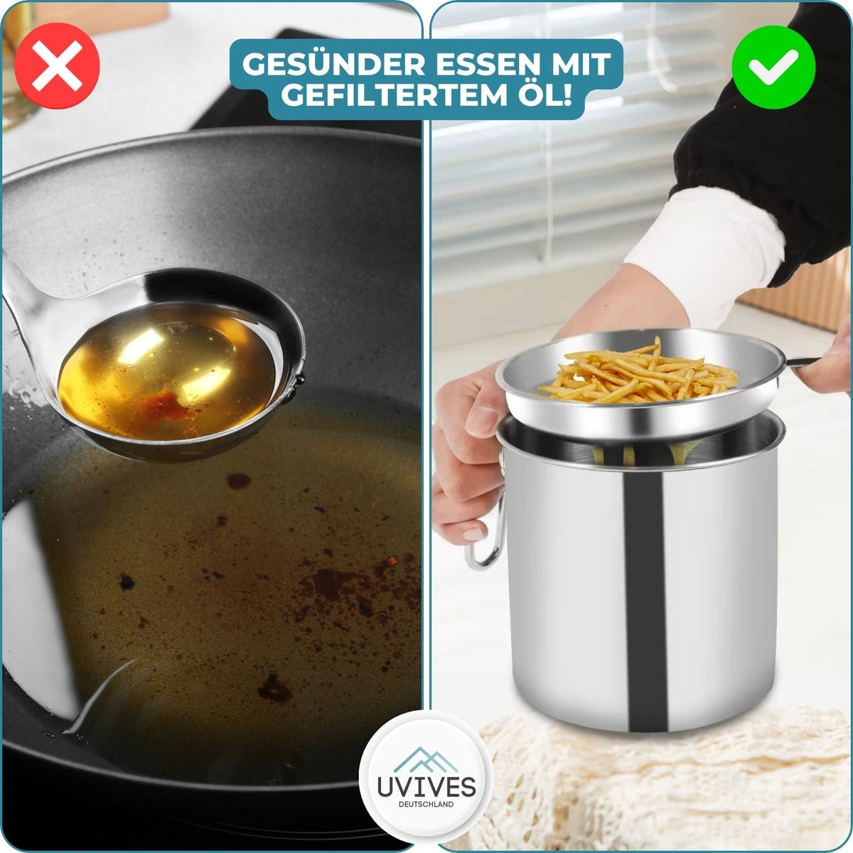 OilSaver™ - Küchenölbehälter aus Edelstahl mit Sieb