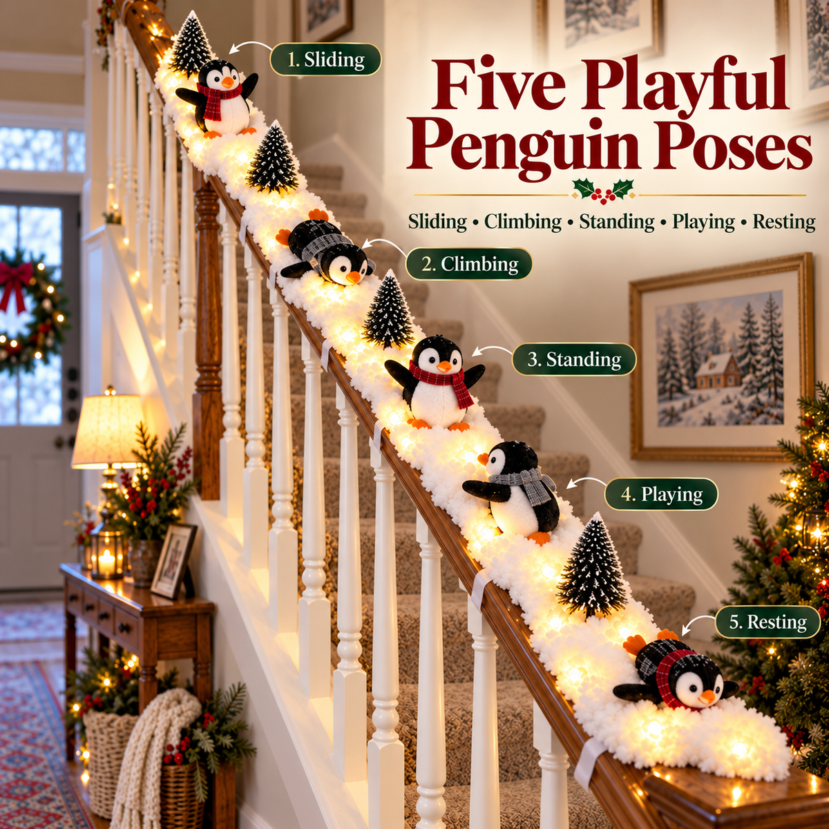PinguLumi™ Weihnachts-Treppendeko | Kuschelige Pinguine & warmer Lichterglanz