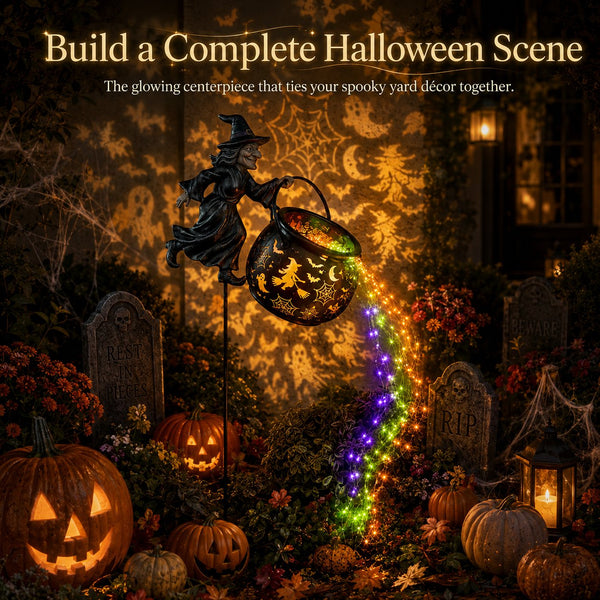 HexaGlow™ Halloween Hexenkessel Gartenlicht – Magische Farben & Projektionen für Ihre Halloween-Dekoration 🎃✨
