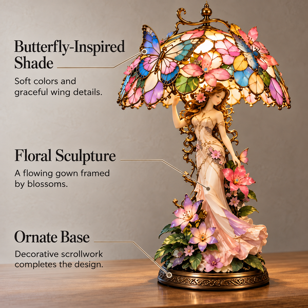 BlütenFairy™ Schmetterlingsfee-Tischlampe | Märchenhafter Lichterglanz & florale Eleganz