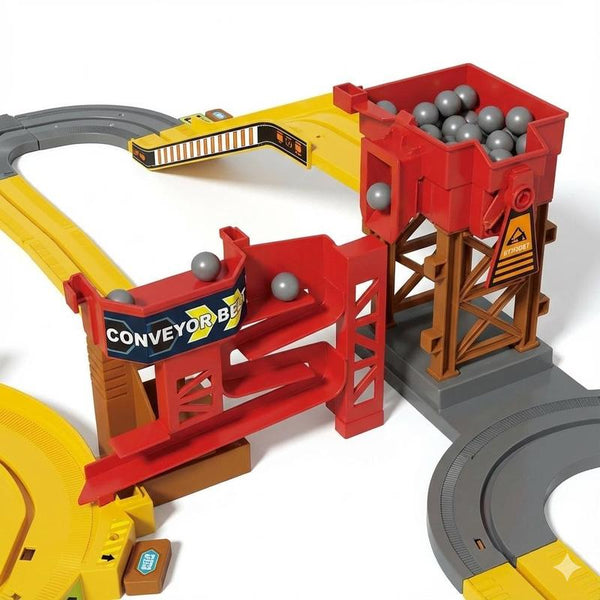 RockRunner™ Baustellen-Spielset – Motorisierter Kipper, Förderband & flexible Strecke