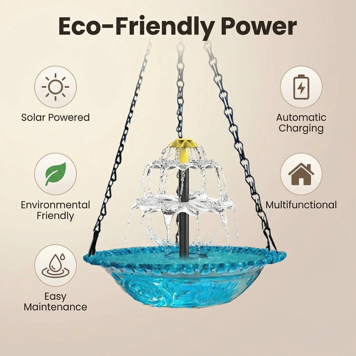 Birdora™ Solar-Kaskaden-Hängebad für Vögel | Entspannende Gartenatmosphäre