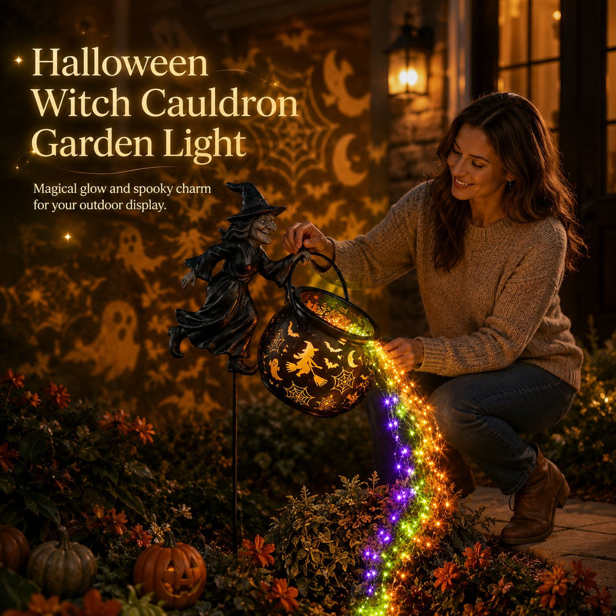 HexaGlow™ Halloween Hexenkessel Gartenlicht – Magische Farben & Projektionen für Ihre Halloween-Dekoration 🎃✨