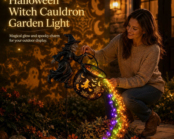 HexaGlow™ Halloween Hexenkessel Gartenlicht – Magische Farben & Projektionen für Ihre Halloween-Dekoration 🎃✨