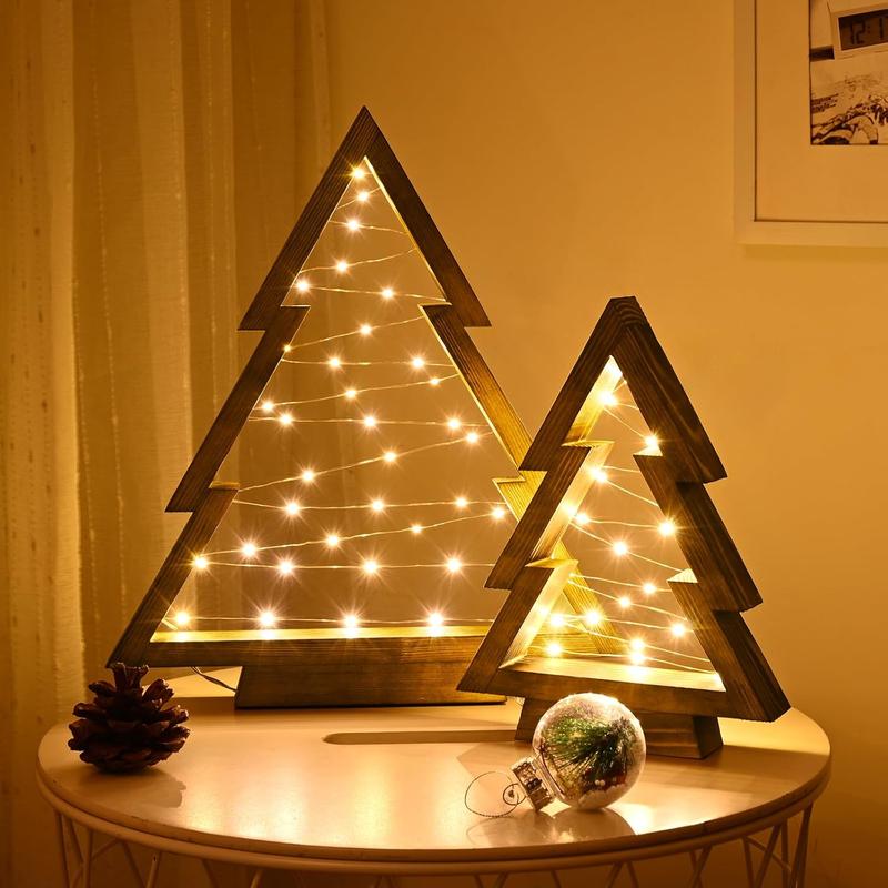 WoodLumi™ Weihnachtsbaum-Set – Beleuchtete Holz-Weihnachtsbäume mit LED-Lichtern | Gemütlicher Festtagsglanz