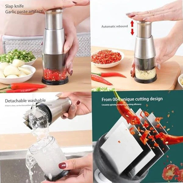 ChopEase™ | Edelstahl-Knoblauch- & Zwiebelzerkleinerer mit Einhand-Drucksystem