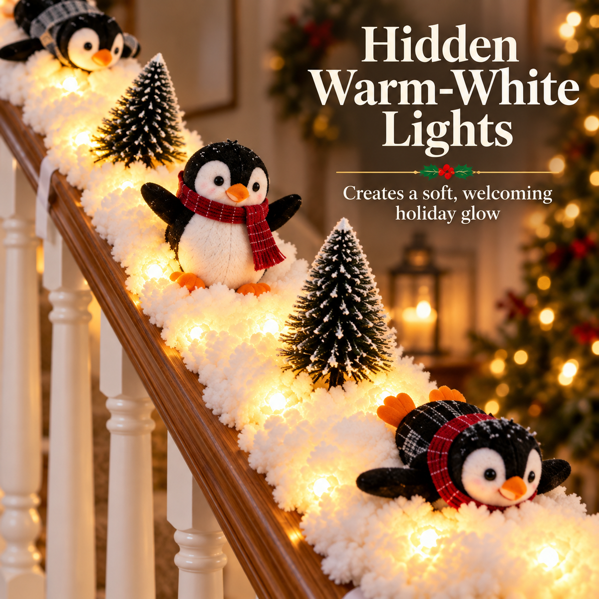 PinguLumi™ Weihnachts-Treppendeko | Kuschelige Pinguine & warmer Lichterglanz