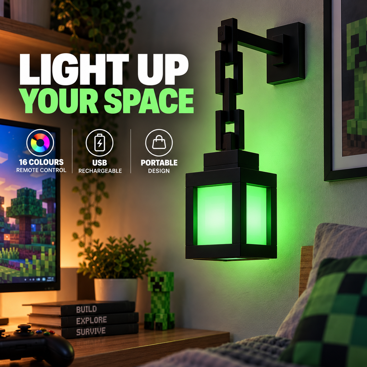 BlockGlow™ Minecraft-Laternenlampe | 16 Farben für dein Pixel-Paradies
