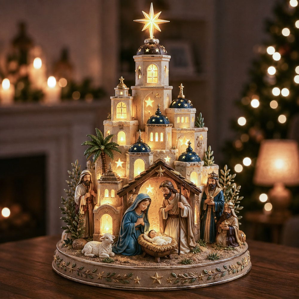 Nativora™ Bethlehem Krippenkirchturm mit Beleuchtung | Festliche Weihnachtsatmosphäre