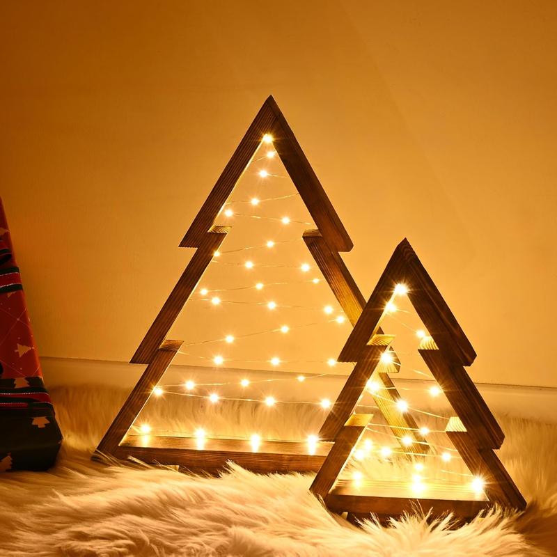 WoodLumi™ Weihnachtsbaum-Set – Beleuchtete Holz-Weihnachtsbäume mit LED-Lichtern | Gemütlicher Festtagsglanz