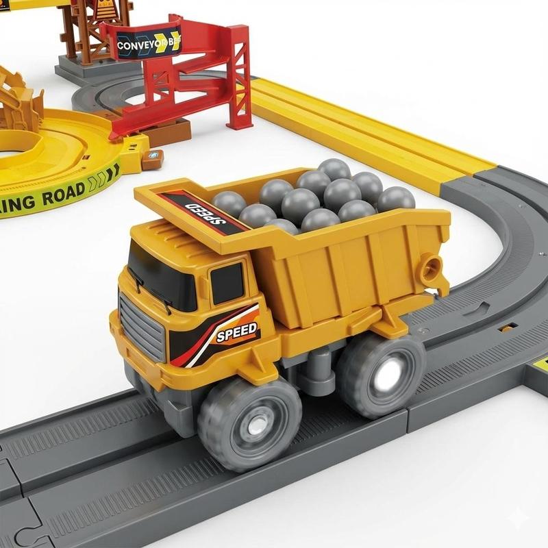 RockRunner™ Baustellen-Spielset – Motorisierter Kipper, Förderband & flexible Strecke