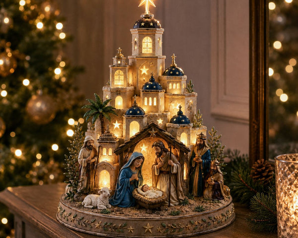 Nativora™ Bethlehem Krippenkirchturm mit Beleuchtung | Festliche Weihnachtsatmosphäre