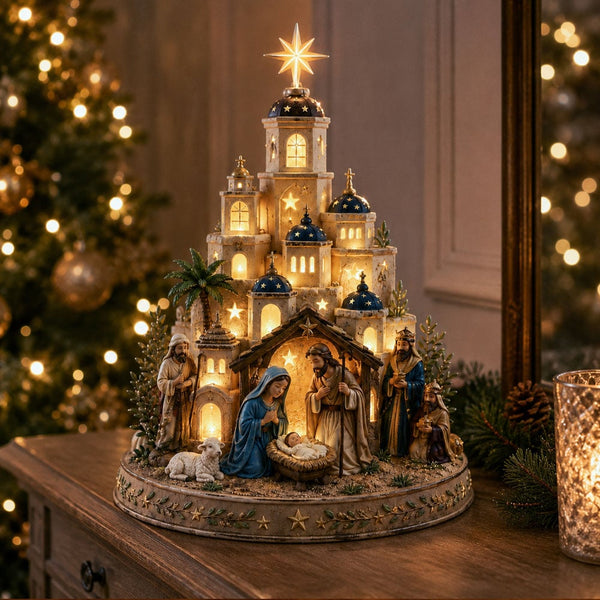 Nativora™ Bethlehem Krippenkirchturm mit Beleuchtung | Festliche Weihnachtsatmosphäre