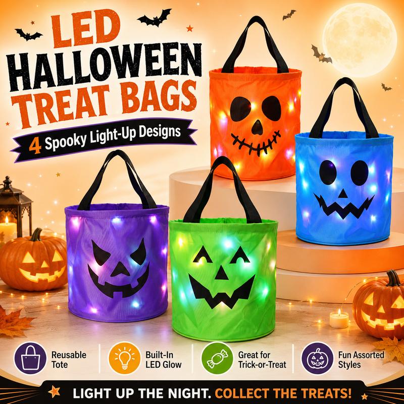 GlowTreat™ Halloween-Süßigkeitentasche | Leuchtende LED-Deko & praktischer Candy-Bag
