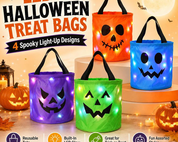 GlowTreat™ Halloween-Süßigkeitentasche | Leuchtende LED-Deko & praktischer Candy-Bag