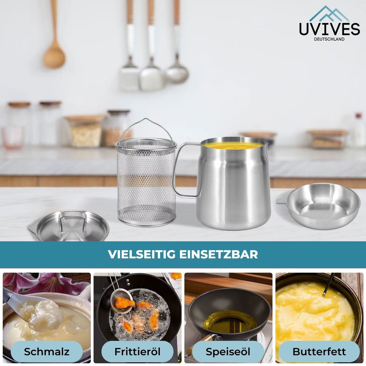 OilSaver™ - Küchenölbehälter aus Edelstahl mit Sieb
