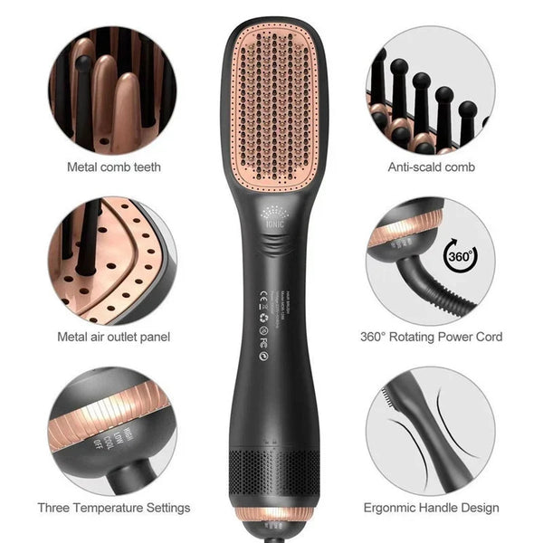 Lustra™ 3-in-1 Warmluftbürste – Trocknen, Entwirren & Volumen in einem Schritt