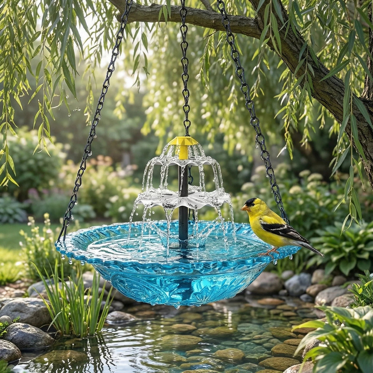 Birdora™ Solar-Kaskaden-Hängebad für Vögel | Entspannende Gartenatmosphäre