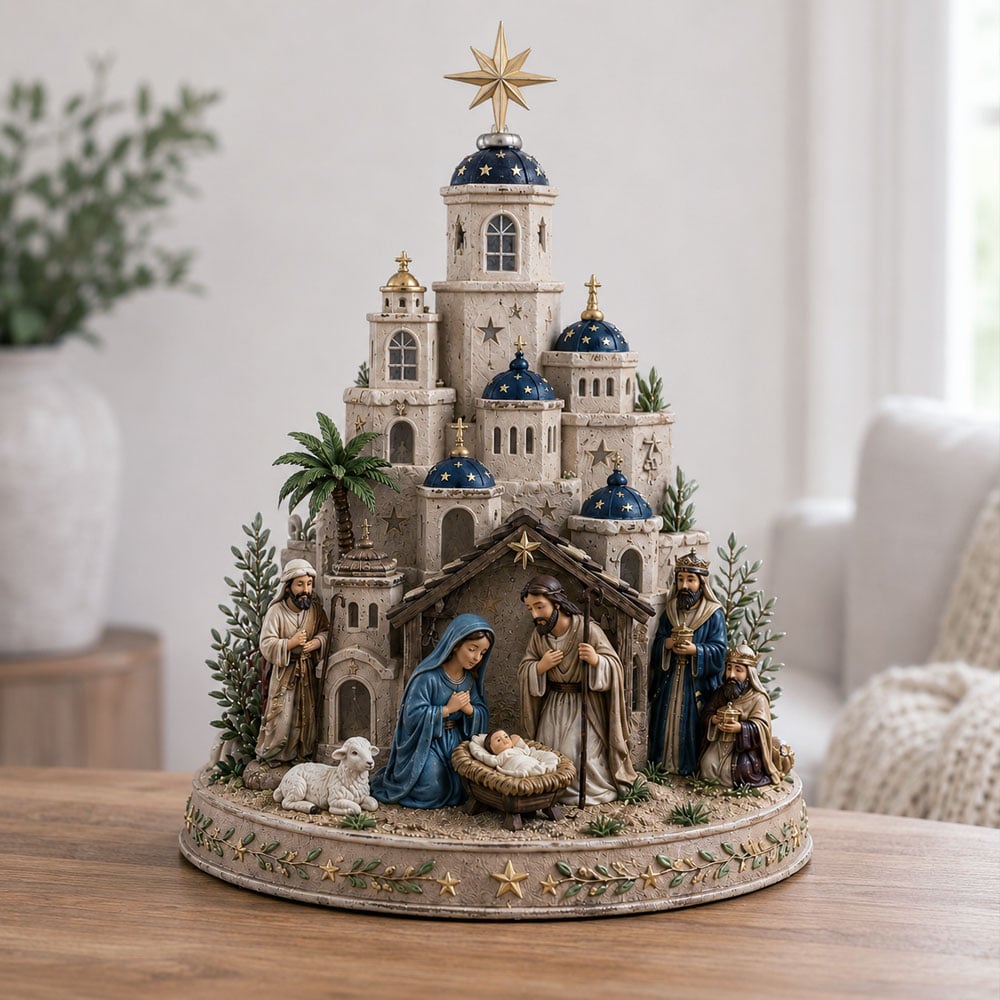 Nativora™ Bethlehem Krippenkirchturm mit Beleuchtung | Festliche Weihnachtsatmosphäre