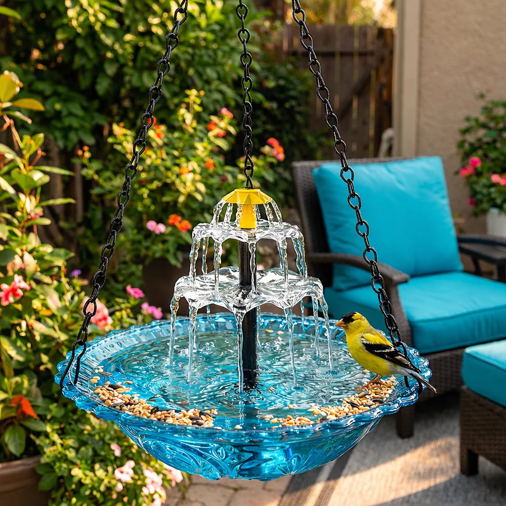 Birdora™ Solar-Kaskaden-Hängebad für Vögel | Entspannende Gartenatmosphäre
