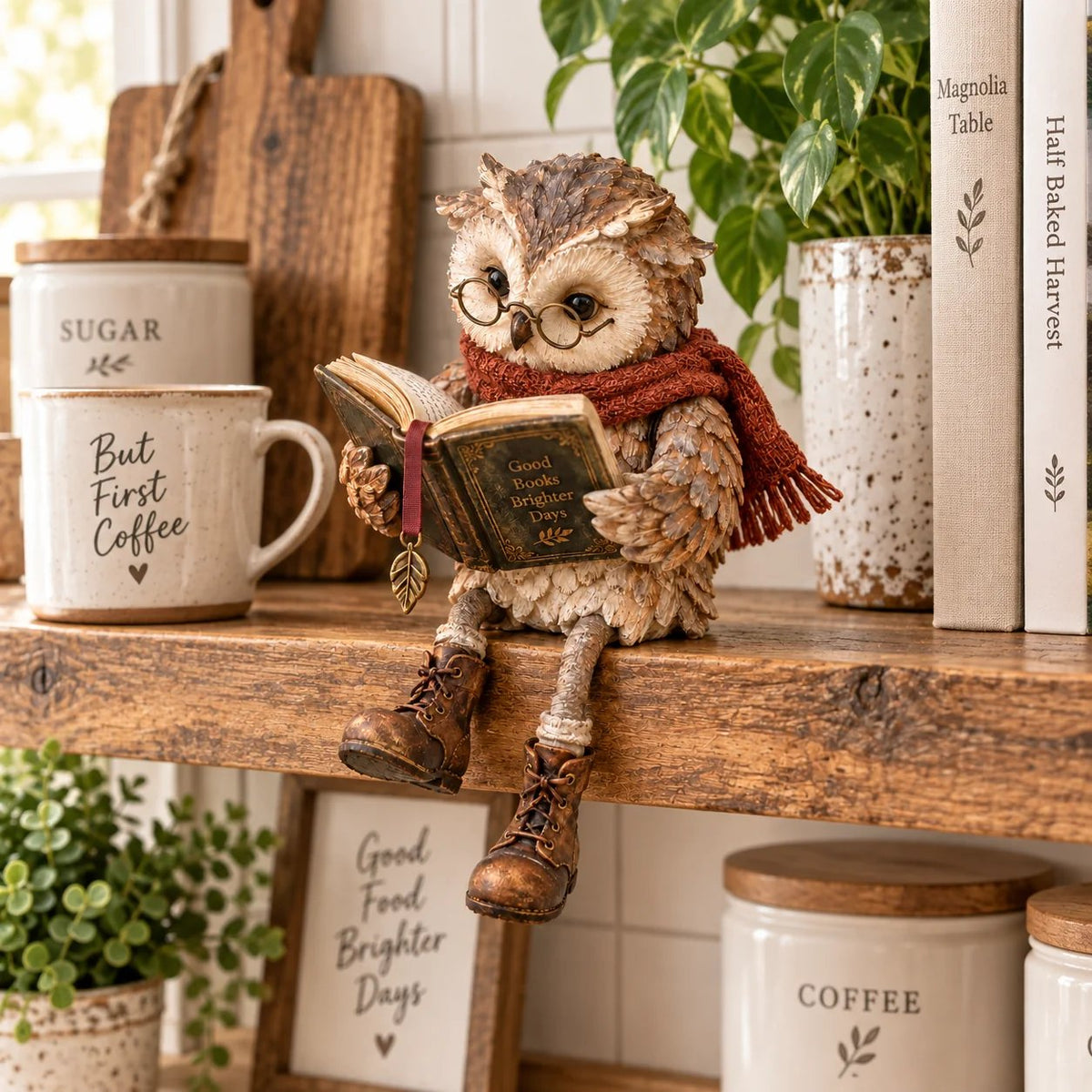 BookHaven™ Lesende Eulen-Dekoration | Charmanter Blickfang für Bücherliebhaber