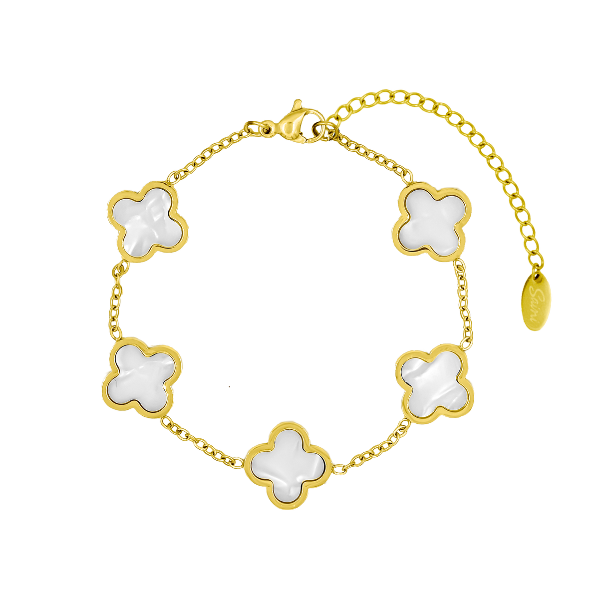 EleganceCharm™ Perlmutt Classic Clover Armband – 18K Vergoldet