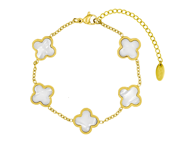 EleganceCharm™ Perlmutt Classic Clover Armband – 18K Vergoldet