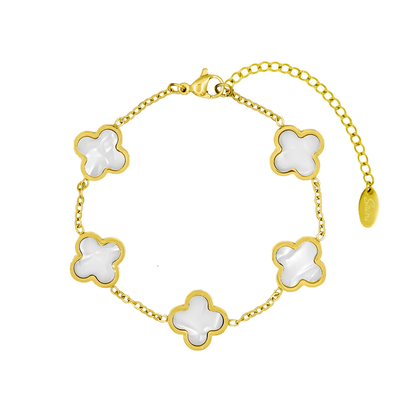 EleganceCharm™ Perlmutt Classic Clover Armband – 18K Vergoldet