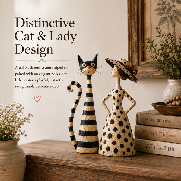 Catelina™ Vintage Katzen- & Damenfiguren – Charmantes 2-teiliges Cottage-Deko-Set