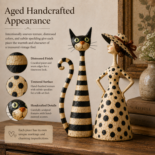 Catelina™ Vintage Katzen- & Damenfiguren – Charmantes 2-teiliges Cottage-Deko-Set