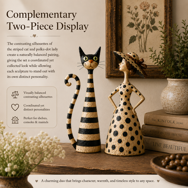 Catelina™ Vintage Katzen- & Damenfiguren – Charmantes 2-teiliges Cottage-Deko-Set