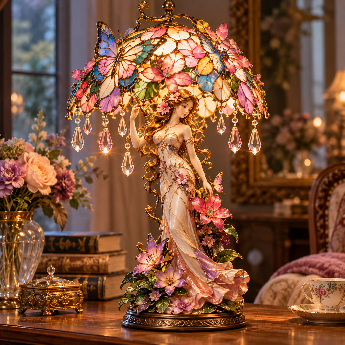 BlütenFairy™ Schmetterlingsfee-Tischlampe | Märchenhafter Lichterglanz & florale Eleganz